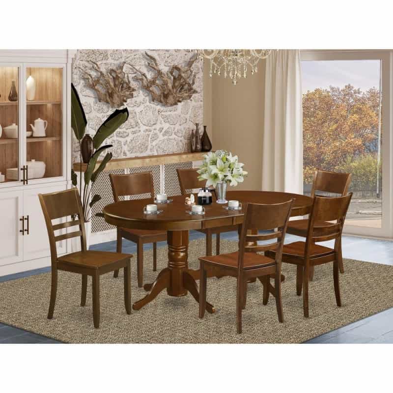 Pc Set Vancouver Table With A 17In Leaf And 6 Wood Kitchen Chairs In Espresso