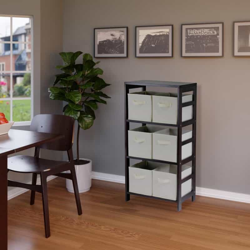 Capri 3-Section M Storage Shelf With 6 Foldable Beige Fabric Baskets