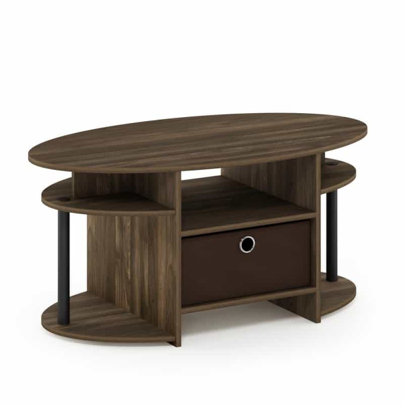 Jaya Simple Design Oval Coffee Table, Columbia Walnut/Black/Dark Brown