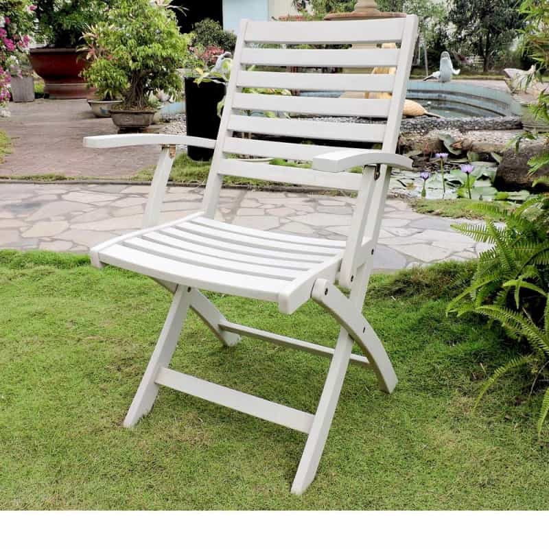 Acacia Folding S/2 Ladder Back Armchair With Antique White Finish
