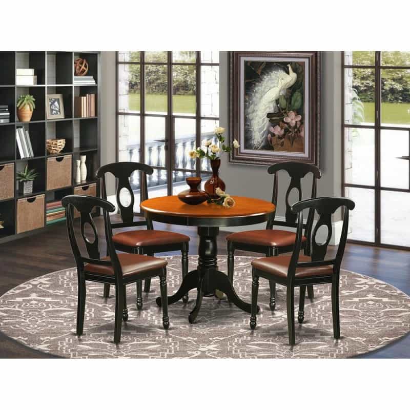 5 Pc Dining Set Including 4 Leather Chairs In Black