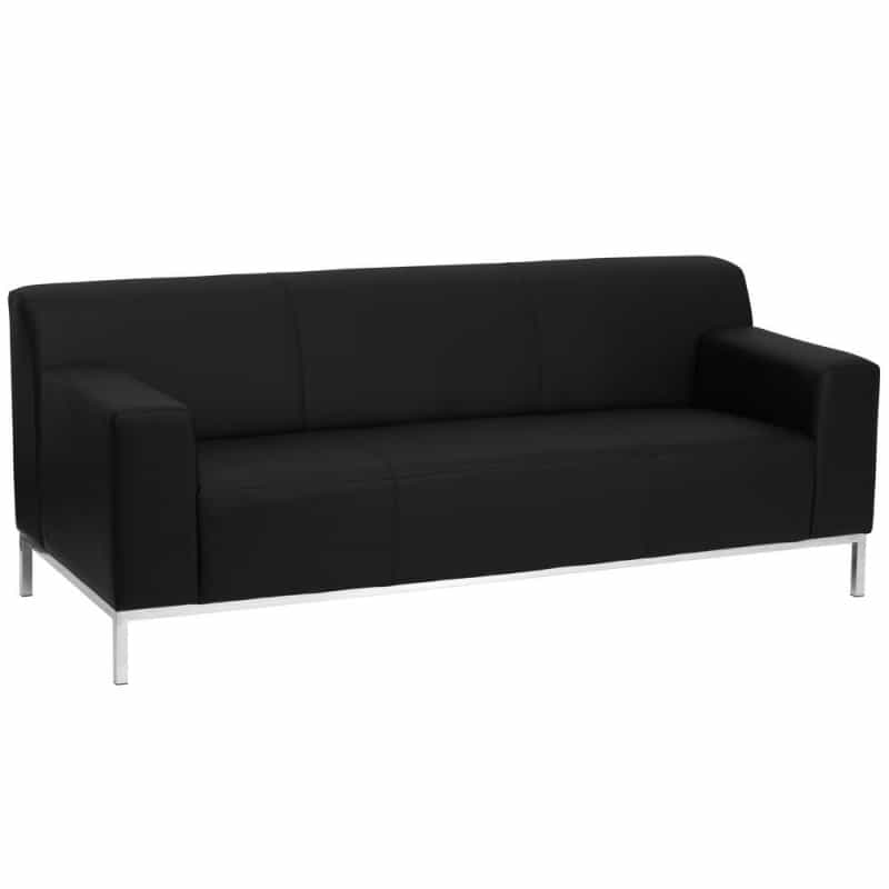Definity Contemporary Black Leathersoft Sofa With Stainless Steel Frame