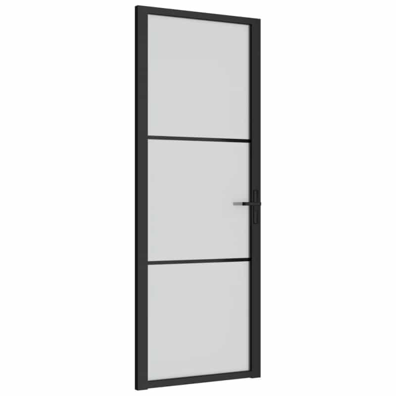 Interior Door 29.9"X79.3" Black Matt Glass And Aluminum