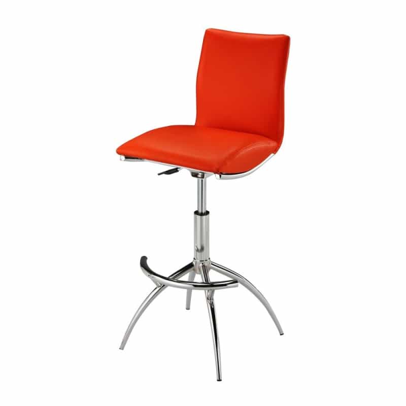 Red Pu Seat,Chrome Base Stool, Set Of 2