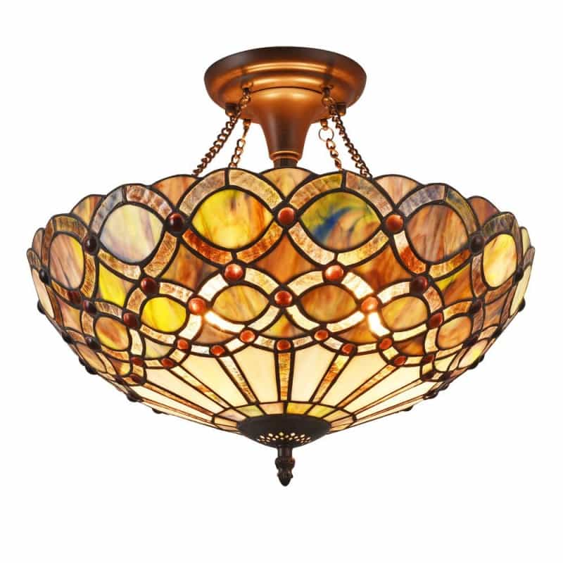 Prisma Tiffany-Style 2 Light Semi-Flush Ceiling Fixture 16" Shade
