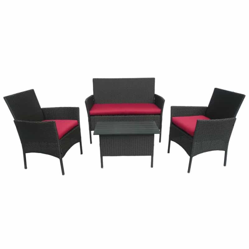 Resin Wicker/Steel Contemporary Settee Group With Cushions (Set Of 4)