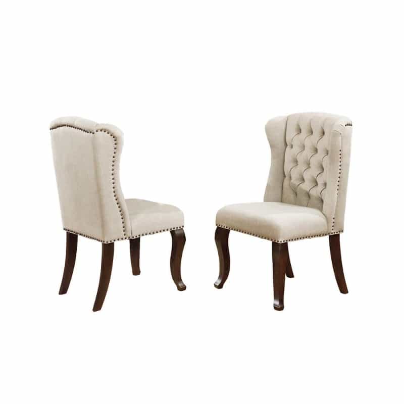 Classic Upholstered Wingback Chairs Tufted In Linen Fabric W/Nailhead Trim **Set Of 2**, Beige