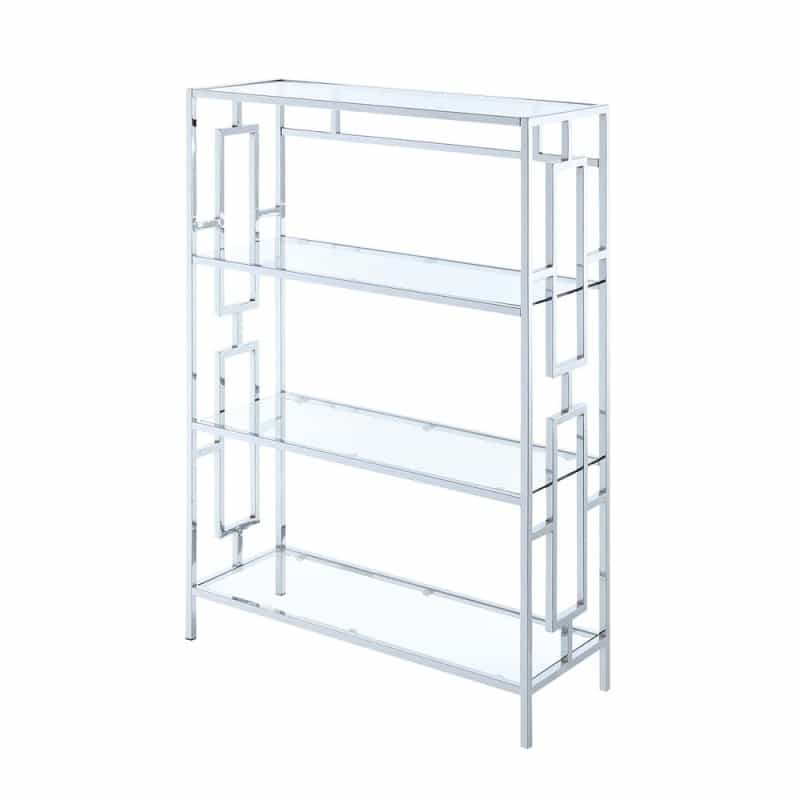 Town Square Chrome 4 Tier Bookcase, Clear Glass/Chrome Frame