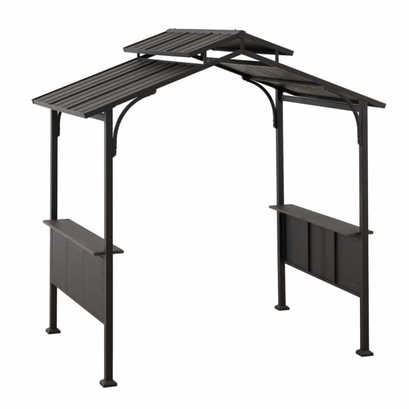 8X5 Ftbrown Steel Frame 2-Tier Bbq Grill Gazebo With Ceiling Hook And Shelves