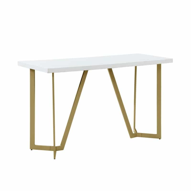 White Wood Top Console Table W/ Gold Color Iron Legs