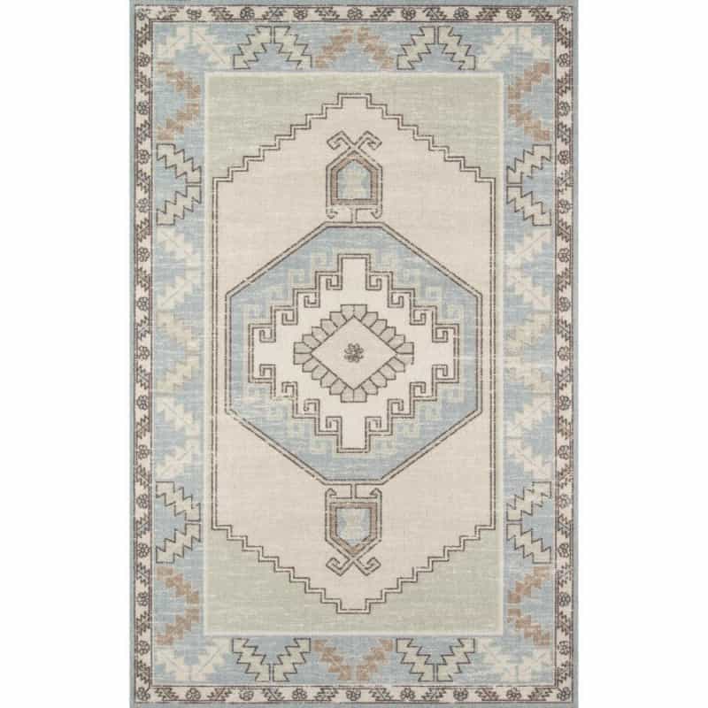 Traditional Rectangle Area Rug, Light Blue, 2' X 3'