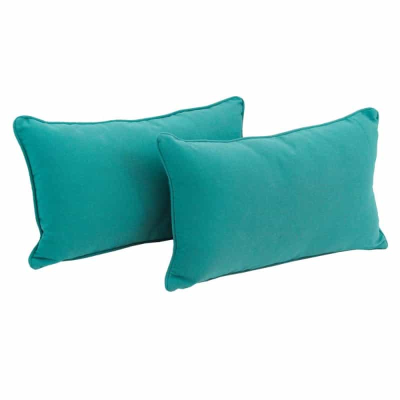20-Inch By 12-Inch Double-Corded Solid Twill Back Support Pillows With Inserts (Set Of 2), Aqua Blue