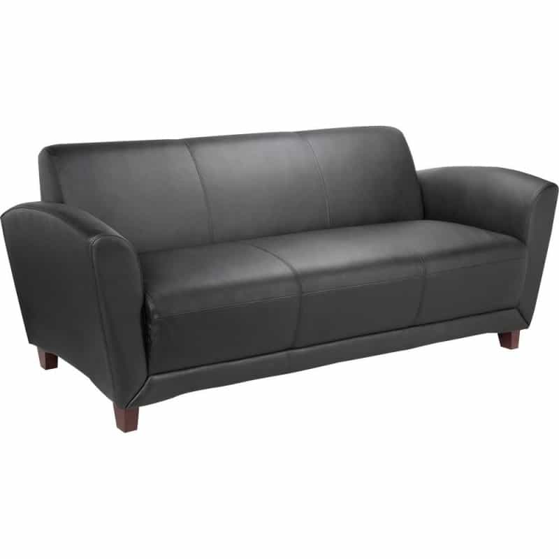 Lorell Accession Reception Sofa - 75" X 34.5" X 31.3" Overall Dimension - Leather Black Seat - Leather Black Back - 1 Each