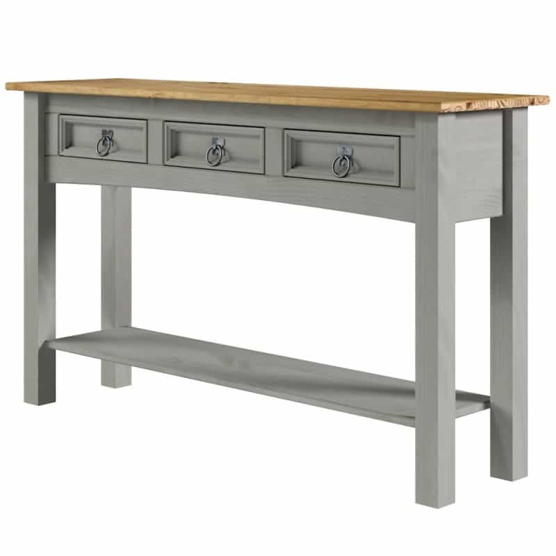 Wood Three Drawer Hall Table Console In Corona Gray