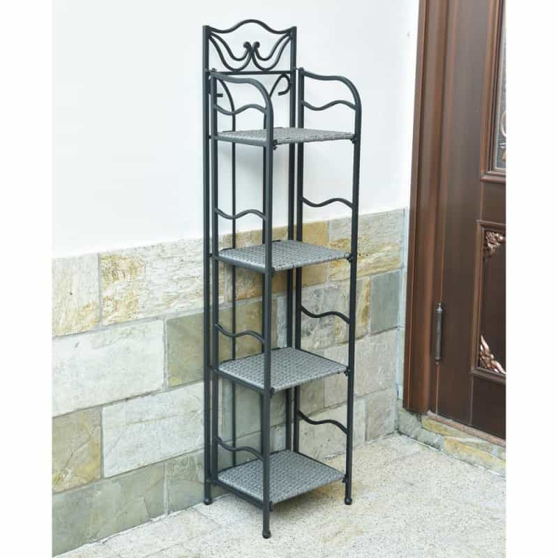 Valencia Resin Wicker/ Steel 4-Tier 12-Inch Wide Plant Shelf, Grey
