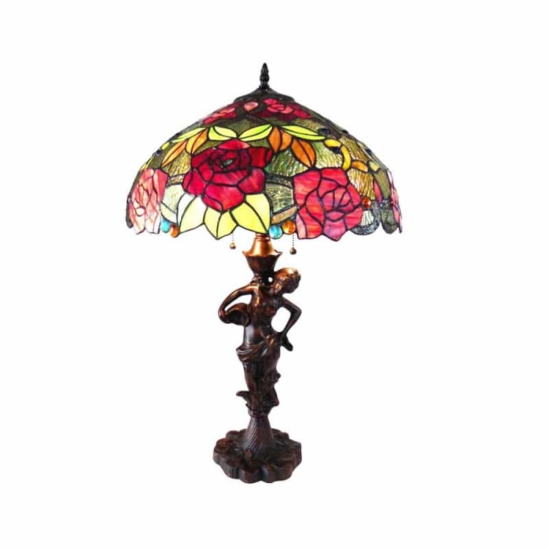 Peggy Tiffany-Style 2 Light Roses Table Lamp 18" Shade
