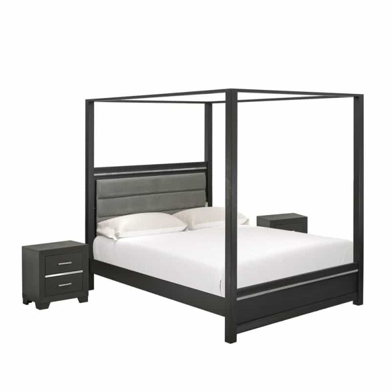 East West Furniture De20-Q2n000 3-Piece Denali Modern Bedroom Set - A Bed Frame And 2 Bedroom Nightstands - Brushed Gray Finish