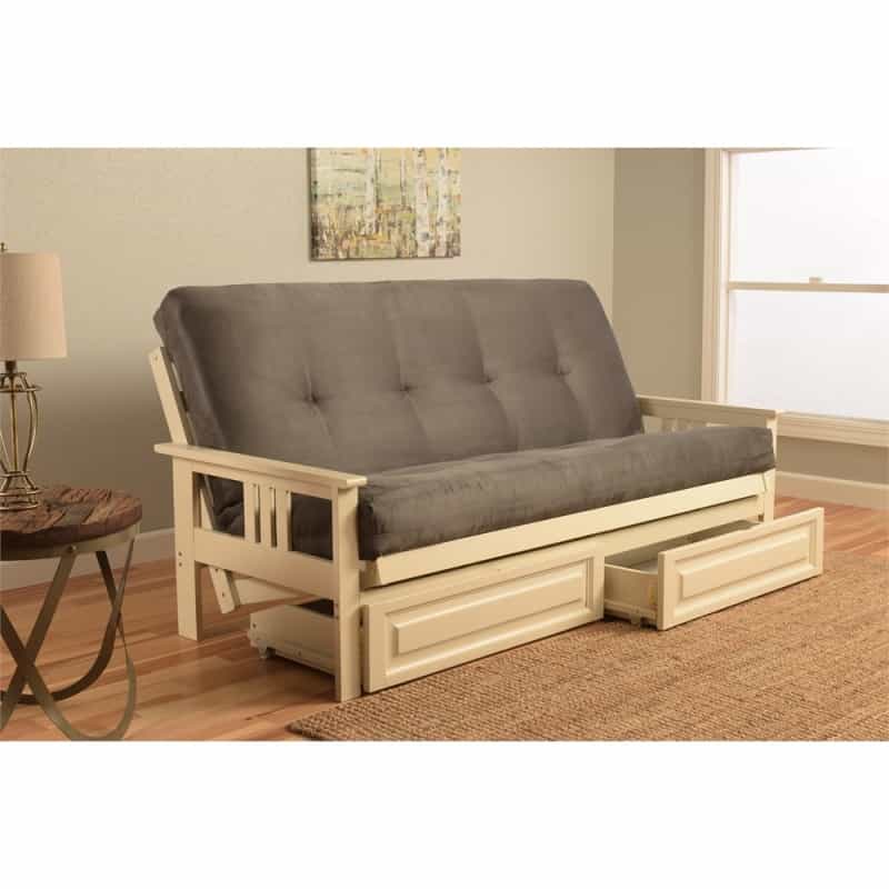 Monterey Frame-Antique White Finish-Suede Gray Mattress-Storage Drawers