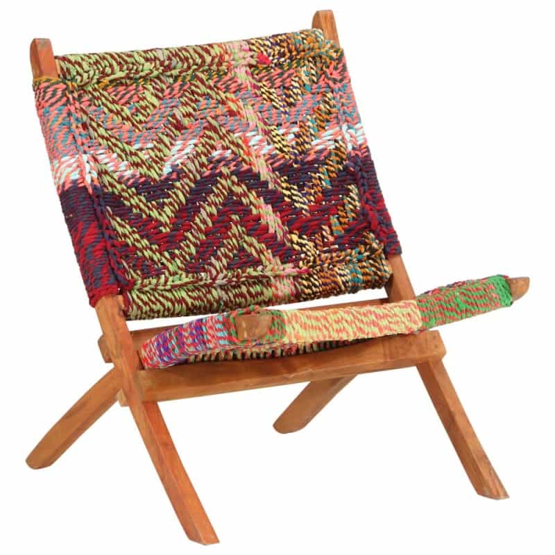 Chair Multicolours Chindi Fabric, Solid Acacia Wood Standard