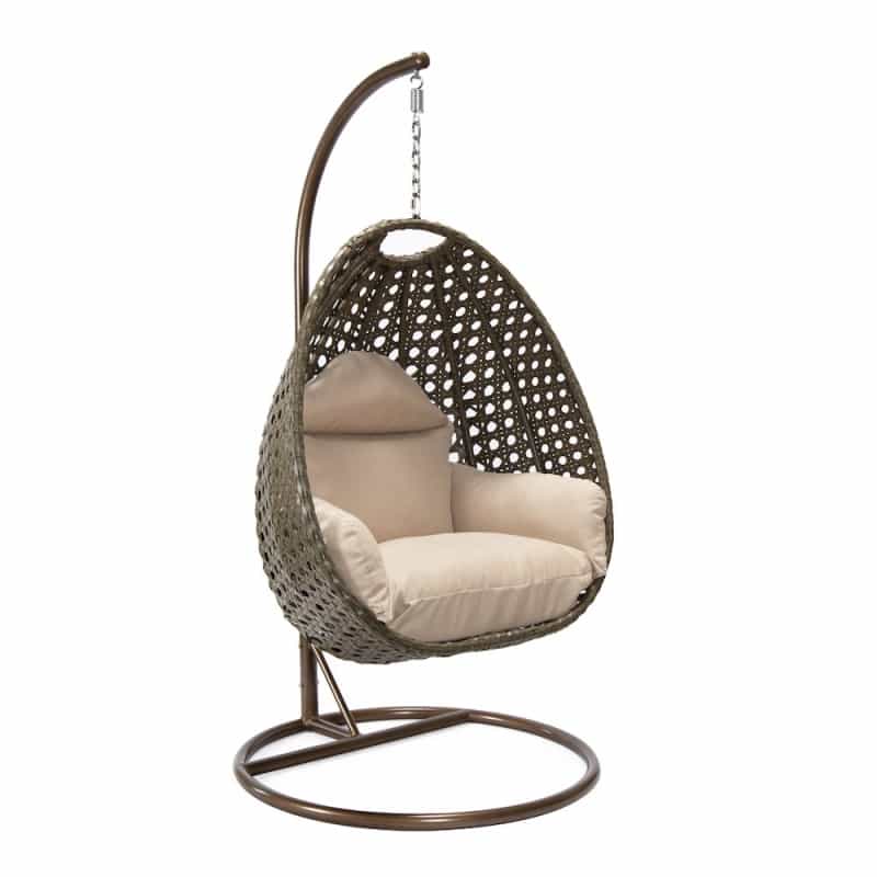 Beige Wicker Hanging Egg Swing Chair