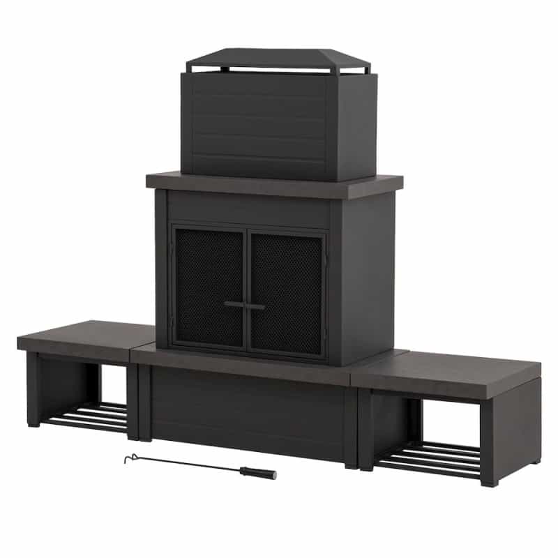 Wood Burning Fireplace-Matte Black Outdoor Steel Fireplace With Chimney
