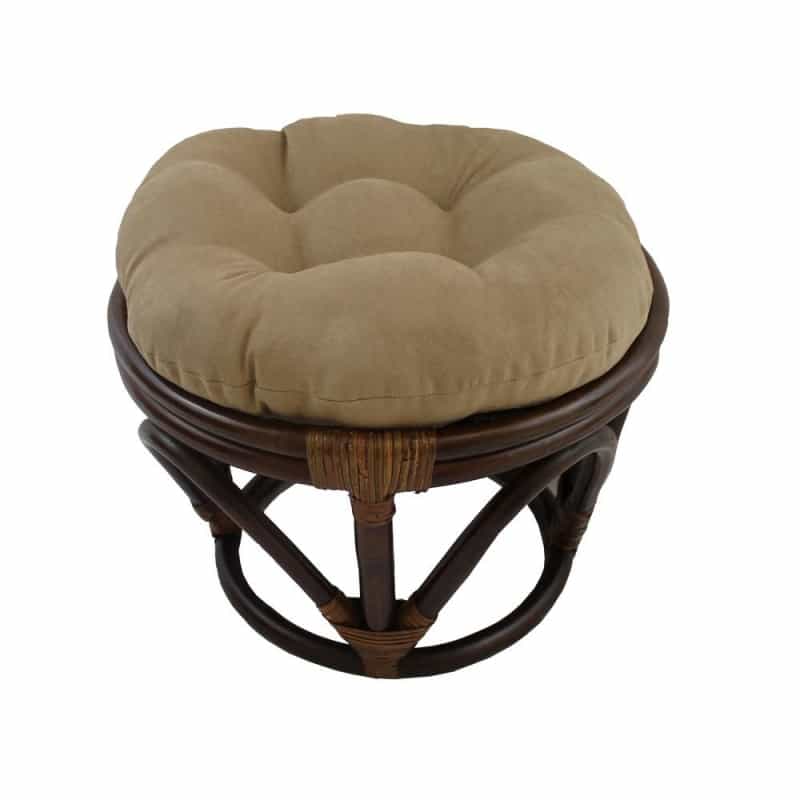 Rattan Ottoman With Micro Suede Cushion