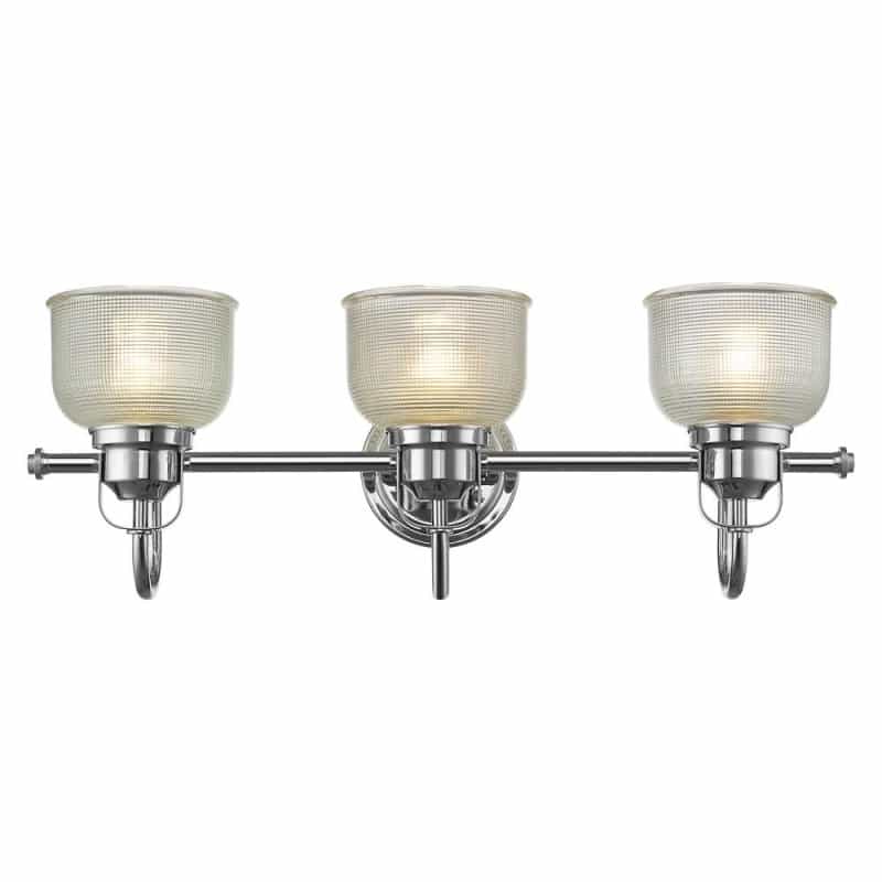 Lucie Industrial-Style 3 Light Chrome Finish Bath Vanity Wall Fixture Clear Prismatic Glass 25" Wide