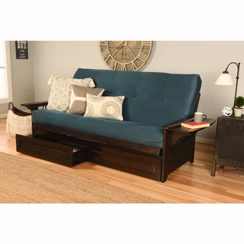 Phoenix Frame-Espresso Finish-Suede Navy Mattress-Storage Drawers