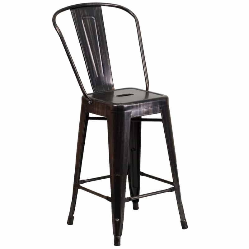 24" High Black-Antique Gold Metal Indoor-Counter Height Stool
