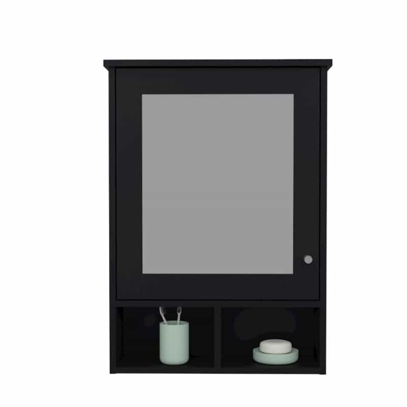 Anamoose Medicine Cabinet With 5 Shelves, 1 Door, And 1 Mirror, Black Wengue