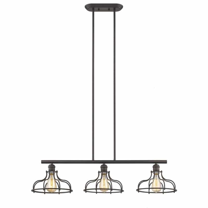 Jaxon Industrial-Style 3 Light Rubbed Bronze Island Hanging Fixture 37" Wide