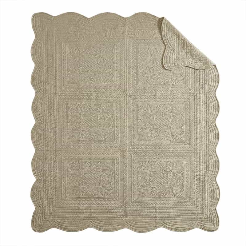 Oversized Quilted Throw With Scalloped Edges
