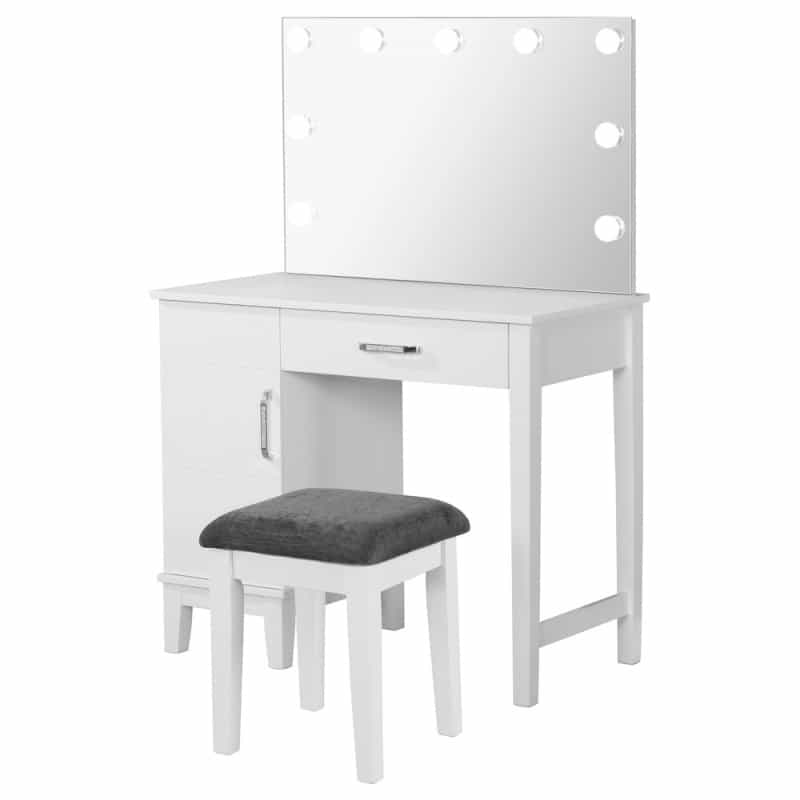 Elijah Vanity Set With Lighting & Stool White And Dark Grey