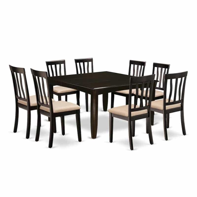 9 Pc Dining Room Set-Square Gathering Table With Leaf And 8 Dining Chairs