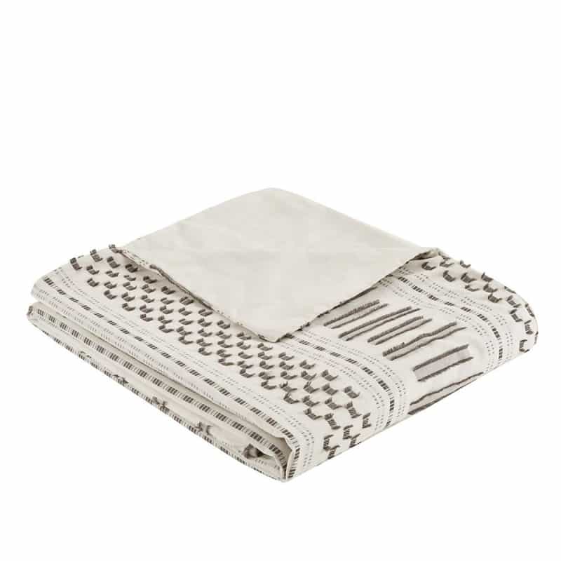 Rhea Cotton Jacquard Duvet Cover Mini Set, Ivory/Charcoal Color