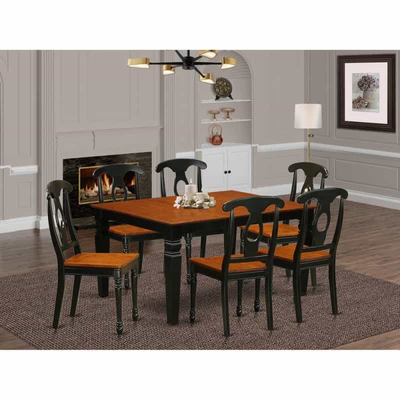 7 Pc Dining Set With A Kitchen Table And 6 Wood Dining Chairs In Black