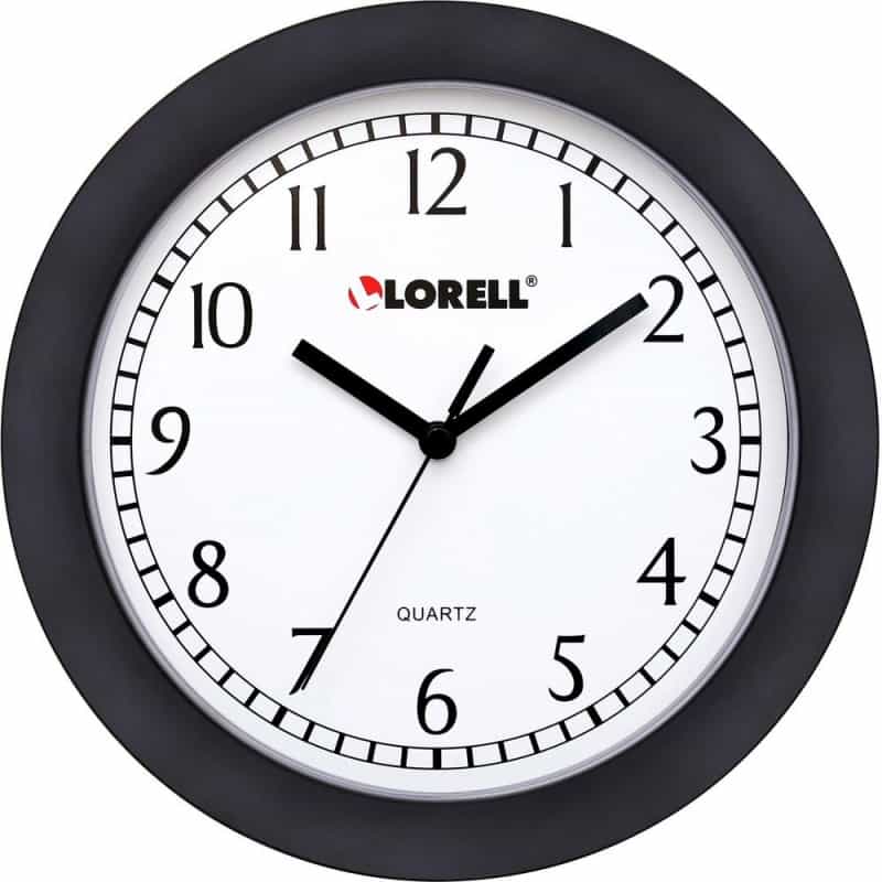 Lorell 9" Round Wall Clock - Analog - Quartz - White Main Dial - Black Case - Plastic