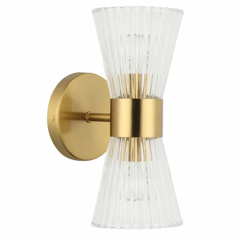 2 Light Incandescent Vanity Aged Brass With Clear Ribbed Glass