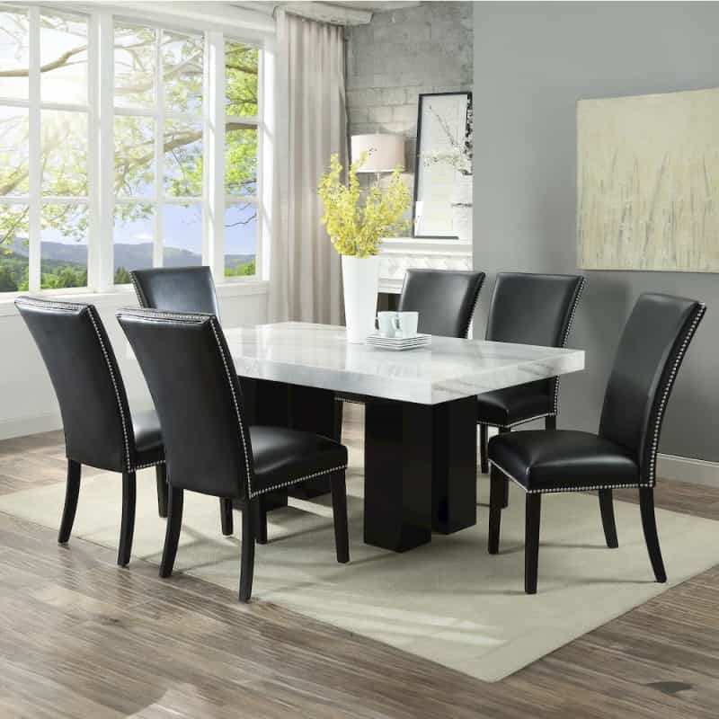 Camila 7Pc Rectangle Dining Set Black Chair