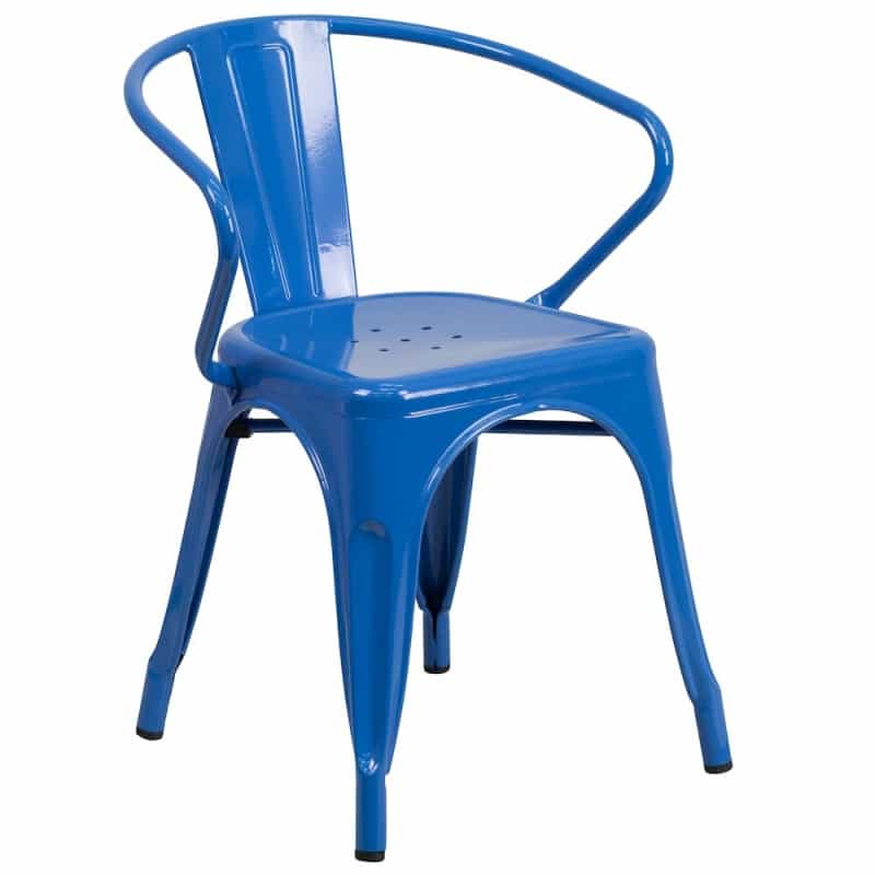 Commercial Grade Blue Metal Indoor-Outdoor Chair With Arms