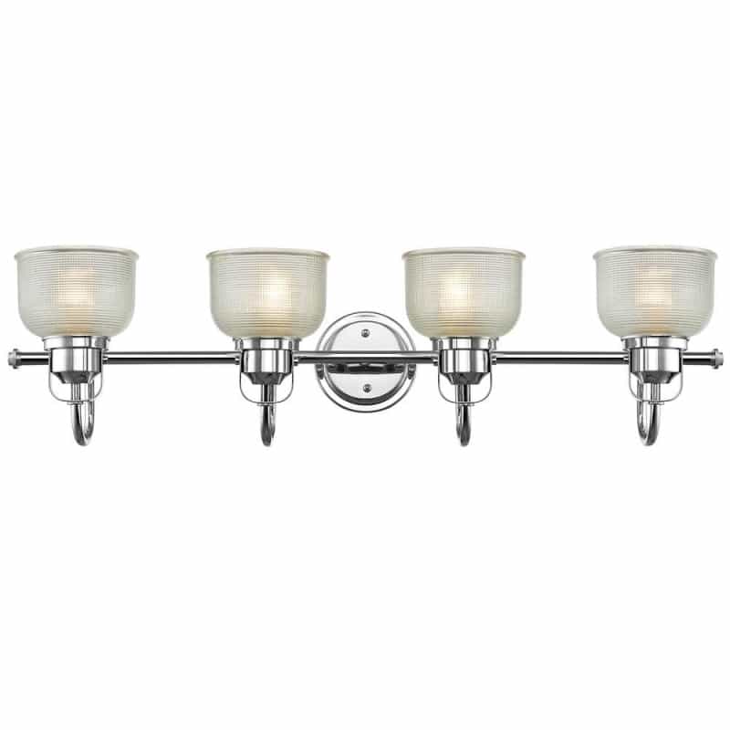 Lucie Industrial-Style 4 Light Chrome Finish Bath Vanity Wall Fixture Clear Prismatic Glass 34" Wide