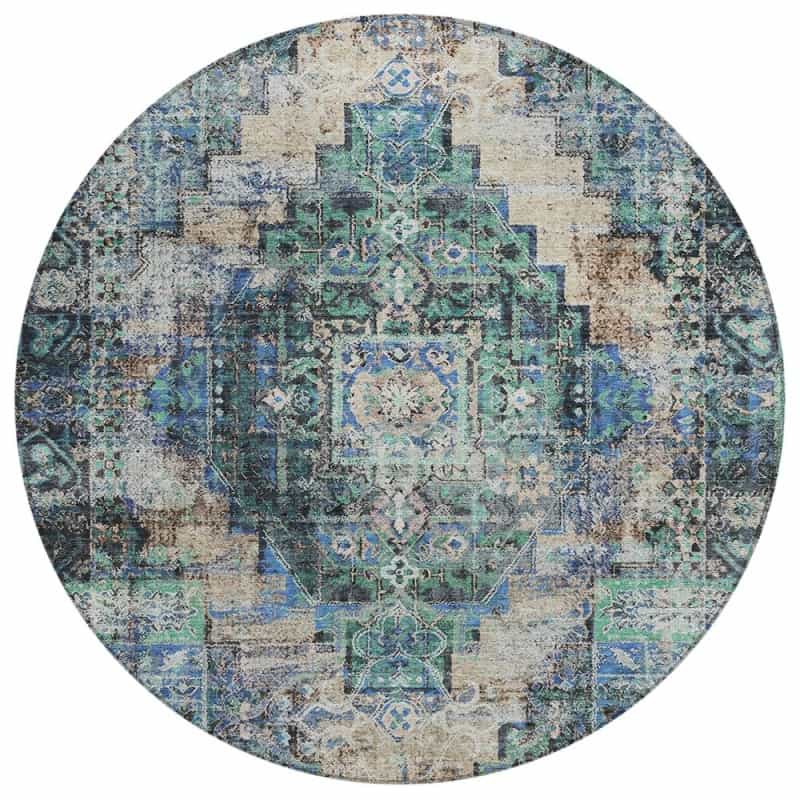 Machine Washable Indoor/Outdoor Chantille Acn2139 Green 8' X 8' Round Rug