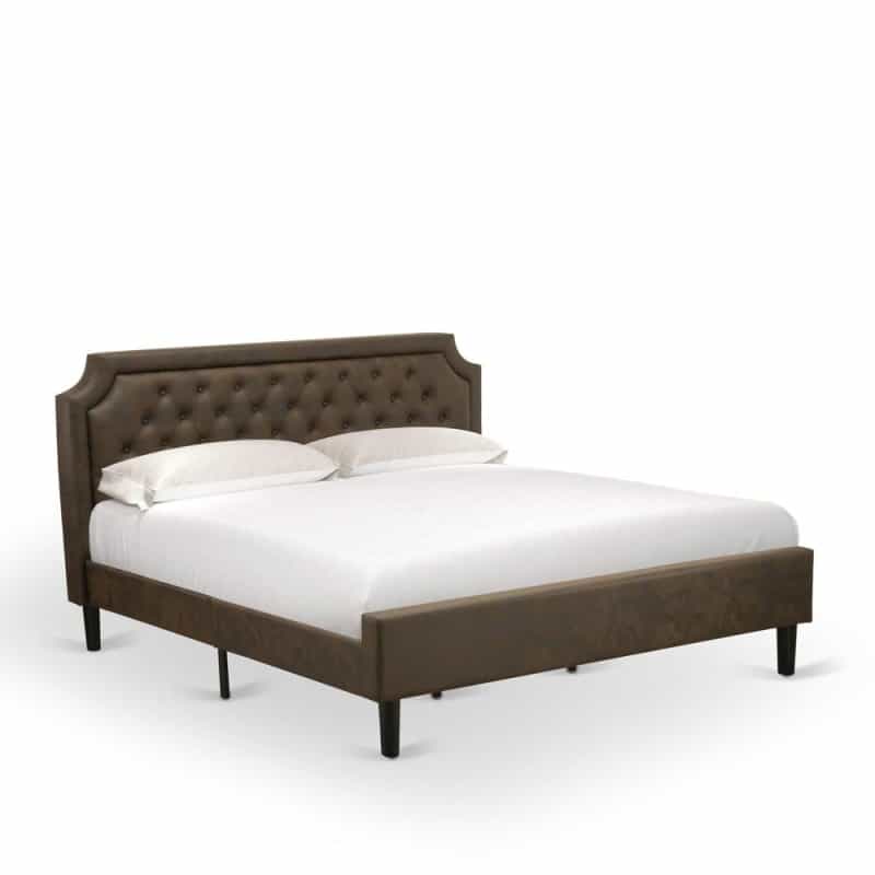 Gbf-25-K Wood Bed Contains Black Textured Upholstered Headboard, Footboard And Wood Rails, Slats - Wooden 9 Legs - Black Finish