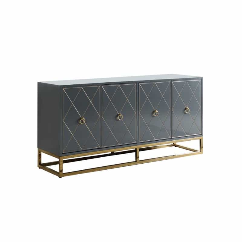 Best Master Furniture Senior 64" Transitional Wood Sideboard In Gray/Gold Plated