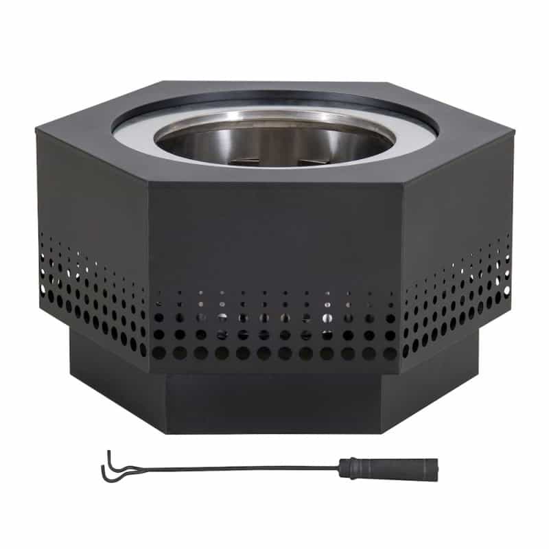 Lawrence 28. Black Steel Wood Burning Outdoor Smokeless Fire Pit With Pvc Cover