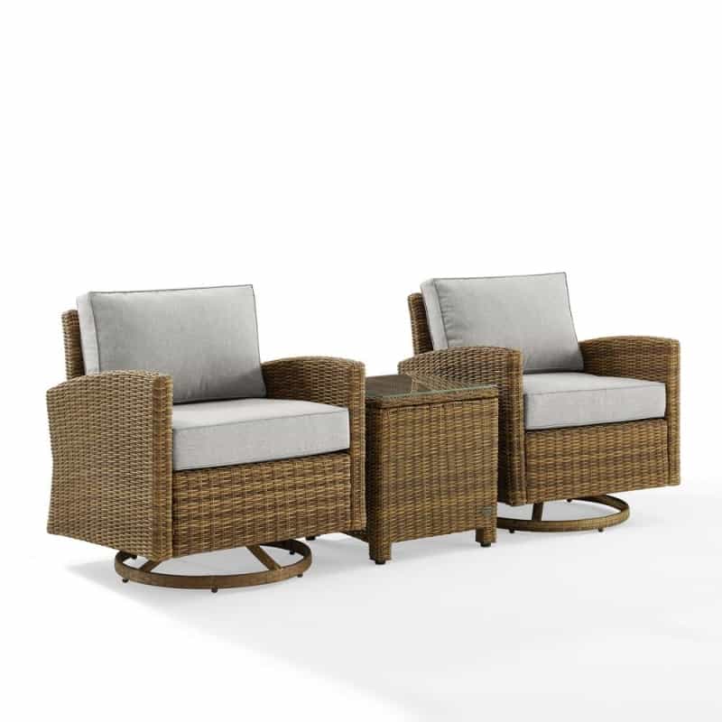 Bradenton 3Pc Wicker Swivel Rocker Outdoor Chair Set, Side Table & 2 Rockers