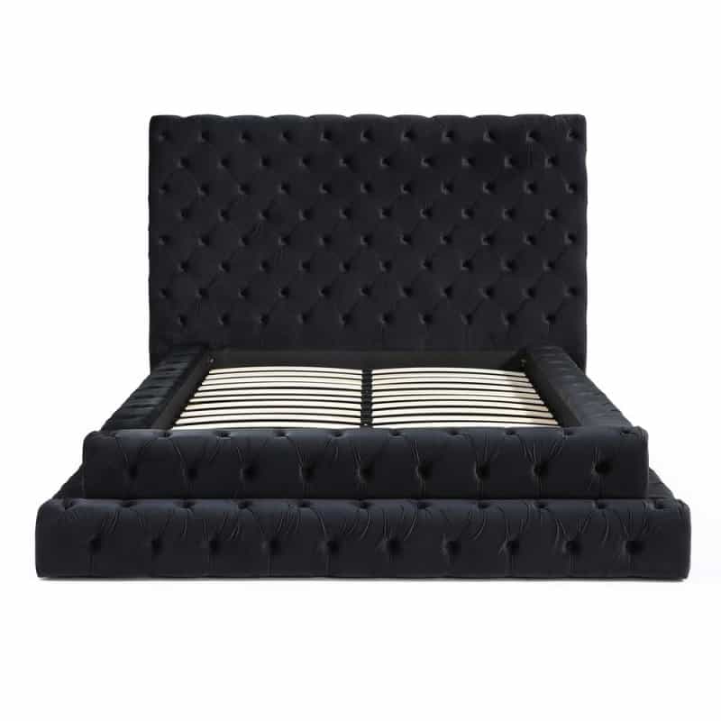 Velvet Queen Bed With Deep Button Tufting In Black