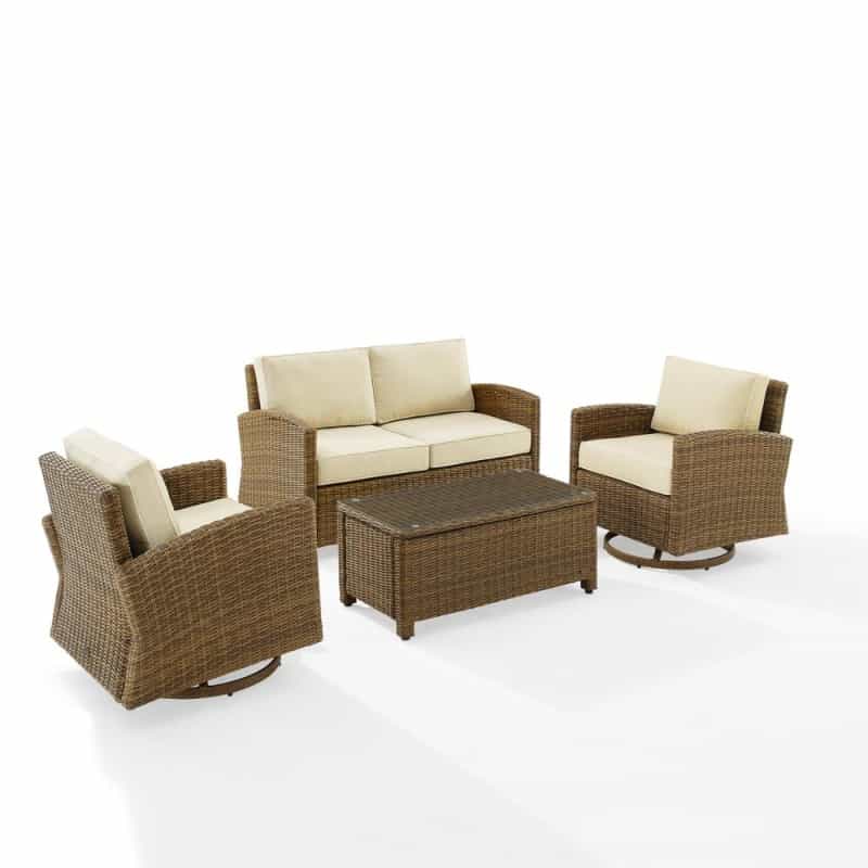 Bradenton 4Pc Outdoor Loveseat And Rocker Set, Coffee Table, Loveseat, 2 Rockers