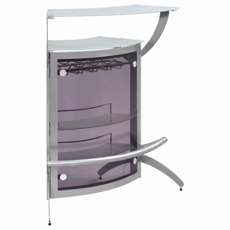 Dallas 2-Shelf Curved Freestanding Home Bar Cabinet Silver