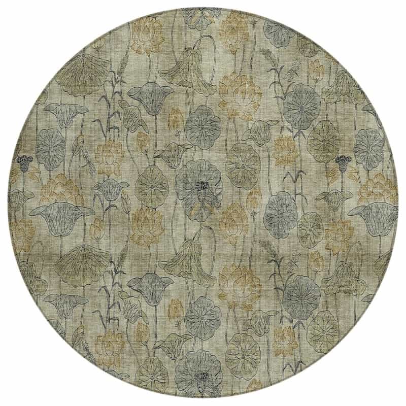 Machine Washable Indoor/Outdoor Chantille Acn2128 Khaki 8' X 8' Round Rug